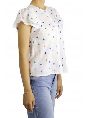 Camicia con pois multicolor e manica con volant